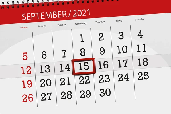 Kalendář Plánovač Měsíc Září 2021 Termín Den Středa — Stock fotografie