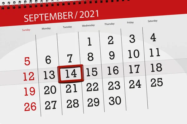 Planificateur Calendrier Pour Mois Septembre 2021 Jour Limite Mardi — Photo
