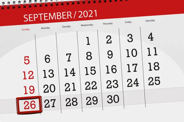 Kalender Planerare För Månaden September 2021 Deadline Dag Söndag — Stockfoto