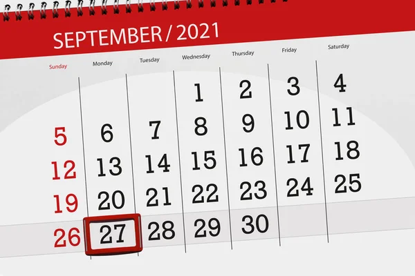 Kalender Planerare För Månaden September 2021 Deadline Dag Måndag — Stockfoto