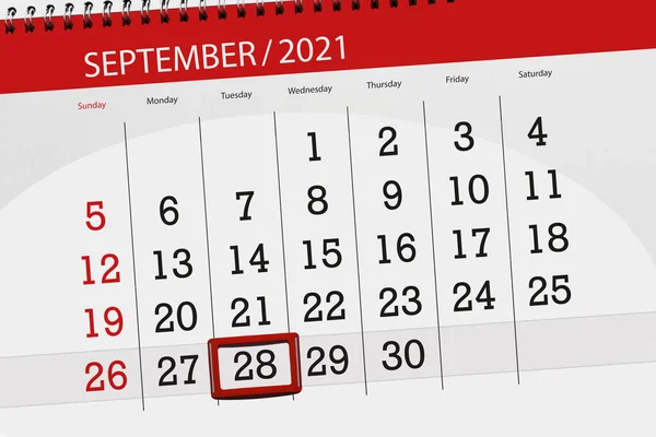 Планировщик Календаря Месяц Сентябрь 2021 Крайний Срок Вторник — стоковое фото