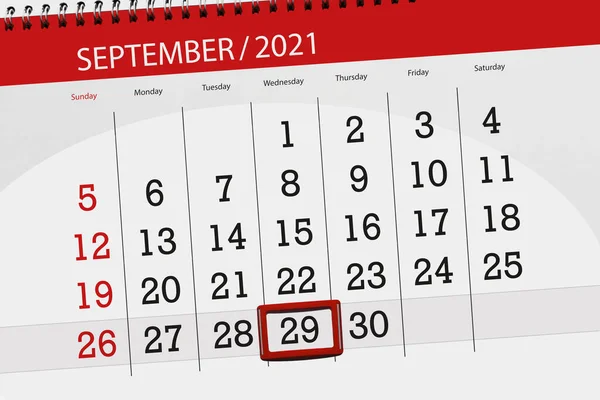 Kalenderblatt Für Den Monat September 2021 Deadline Mittwoch — Stockfoto