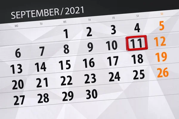 Planificator Calendar Pentru Luna Septembrie 2021 Data Limită Sâmbătă — Fotografie, imagine de stoc