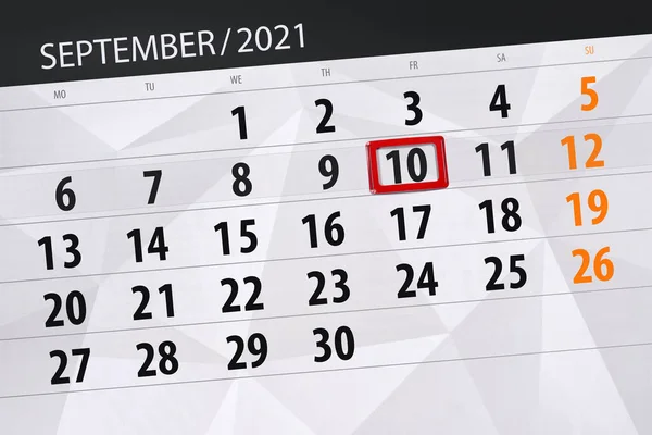 Calendário Planejador Para Mês Setembro 2021 Data Limite Sexta Feira — Fotografia de Stock