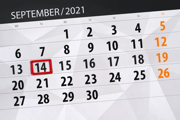 Planificator Calendar Pentru Luna Septembrie 2021 Data Limită Marți — Fotografie, imagine de stoc