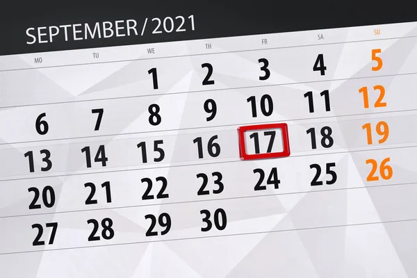 Planificator Calendar Pentru Luna Septembrie 2021 Data Limită Vineri — Fotografie, imagine de stoc