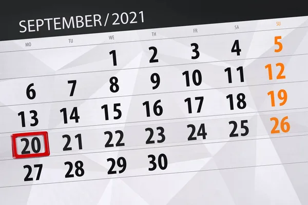 Calendário Planejador Para Mês Setembro 2021 Data Limite Segunda Feira — Fotografia de Stock