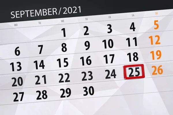 Kalender Planerare För Månaden September 2021 Deadline Dag Lördag — Stockfoto