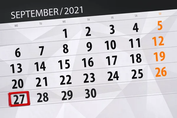 Planificator Calendar Pentru Luna Septembrie 2021 Data Limită Luni — Fotografie, imagine de stoc