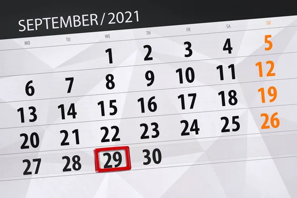 Kalenderblatt Für Den Monat September 2021 Deadline Mittwoch — Stockfoto