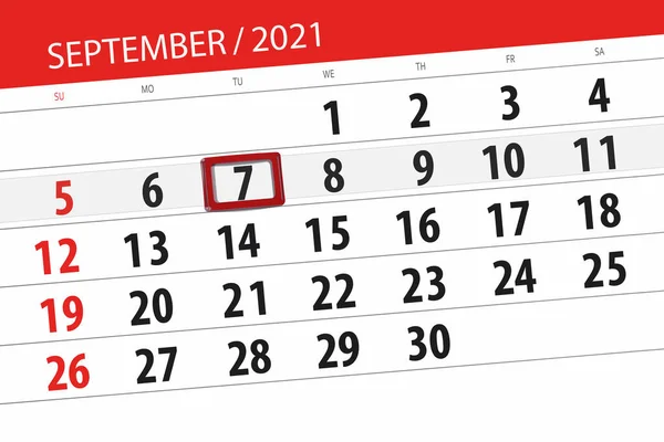 Kalender Planerare För Månaden September 2021 Deadline Dag Tisdag — Stockfoto