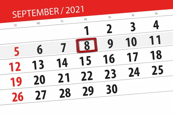 Kalender Planerare För Månaden September 2021 Deadline Dag Onsdag — Stockfoto