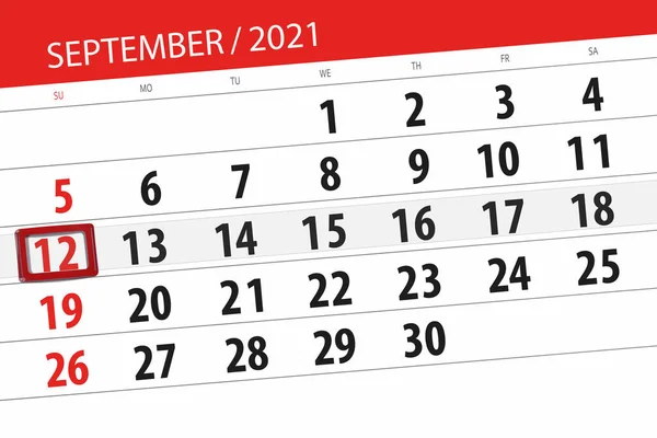 Kalendář Plánovač Měsíc Září 2021 Termín Den Neděle — Stock fotografie
