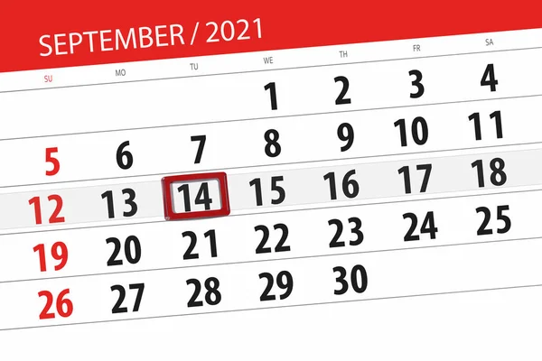 Kalender Planerare För Månaden September 2021 Deadline Dag Tisdag — Stockfoto