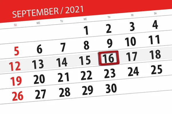 Kalender Planerare För Månaden September 2021 Deadline Dag Torsdag — Stockfoto