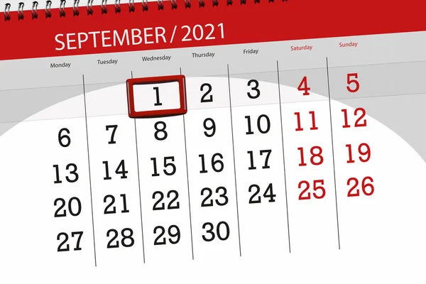 2021年9月1日 星期三 最后一天的日历计划 — 图库照片