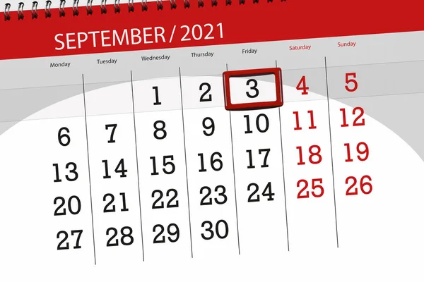 Planificateur Calendrier Pour Mois Septembre 2021 Jour Limite Vendredi — Photo