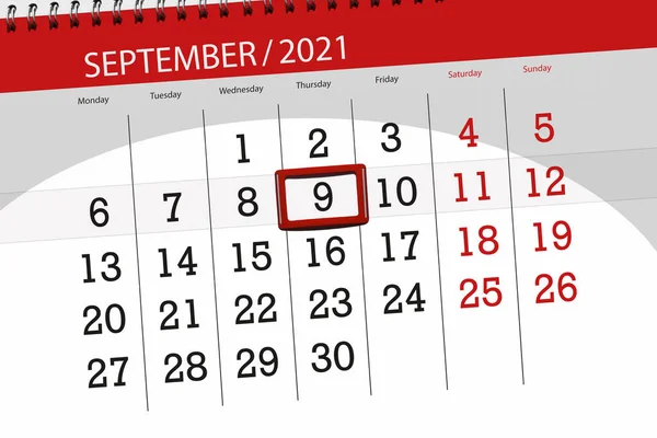 Kalender Planerare För Månaden September 2021 Deadline Dag Torsdag — Stockfoto