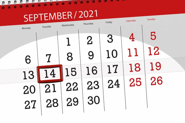 Kalendář Plánovač Měsíc Září 2021 Termín Den Úterý — Stock fotografie