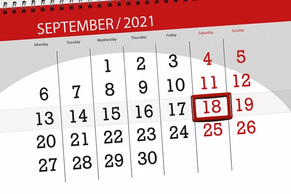 2021年9月 截止日期 18日 星期六的日历计划 — 图库照片