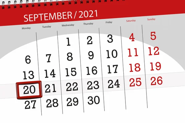 Kalenderplaner Für Den Monat September 2021 Einsendeschluss Montag — Stockfoto