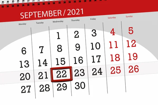 カレンダープランナー2021年9月 締め切り 水曜日 — ストック写真