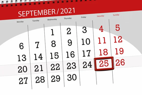 2021年9月 截止日期 25日 星期六的日历计划 — 图库照片