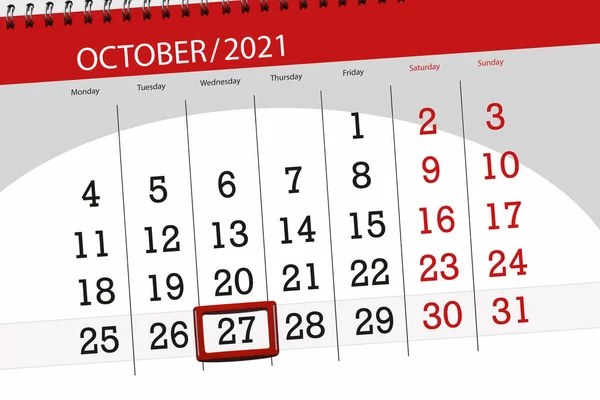Planer Kalendarza Miesiąc Październik 2021 Termin Składania Wniosków Środa — Zdjęcie stockowe