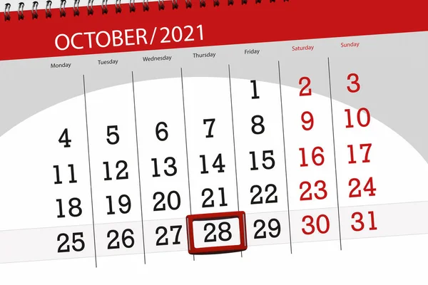 Calendário Planejador Para Mês Outubro 2021 Data Limite Quinta Feira — Fotografia de Stock