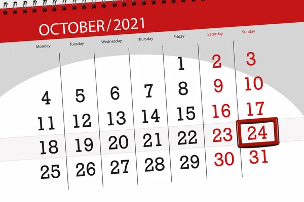 Kalendář Plánovač Měsíc Říjen 2021 Termín Den Neděle — Stock fotografie