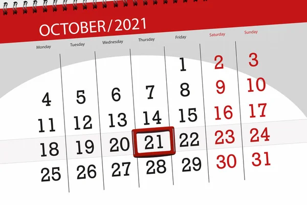 Agenda Mois Octobre 2021 Date Butoir Jeudi — Photo