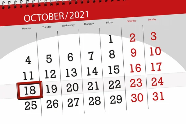 Agenda Mois Octobre 2021 Date Butoir Lundi — Photo