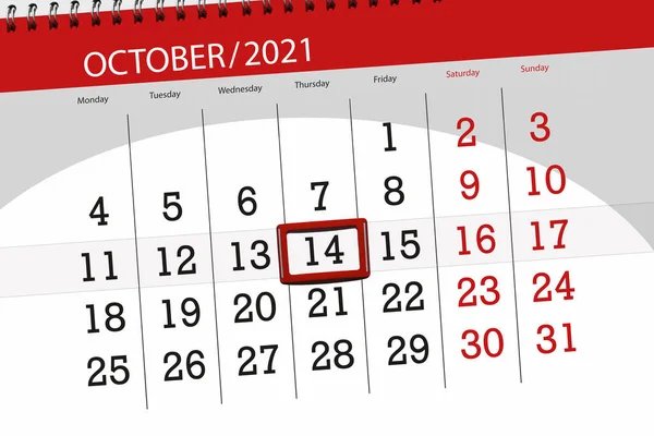 Planer Kalendarza Miesiąc Październik 2021 Termin Końcowy Czwartek — Zdjęcie stockowe
