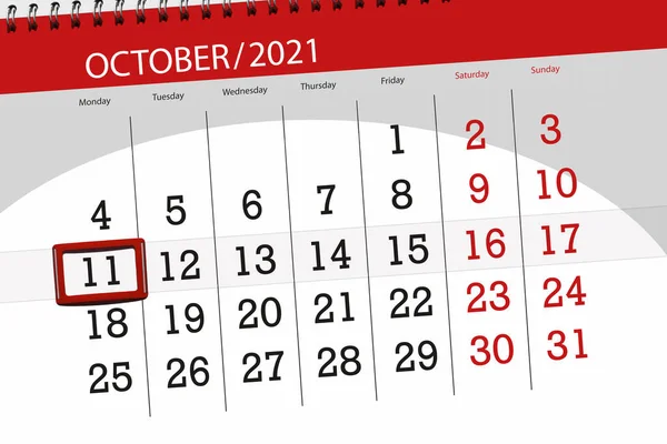 Planer Kalendarza Miesiąc Październik 2021 Termin Końcowy Poniedziałek — Zdjęcie stockowe