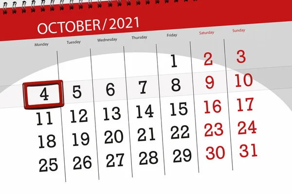 Προγραμματιστής Ημερολογίου Για Μήνα Οκτώβριο 2021 Καταληκτική Ημερομηνία Δευτέρα — Φωτογραφία Αρχείου