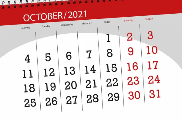 Agenda Mois Octobre 2021 Date Butoir — Photo