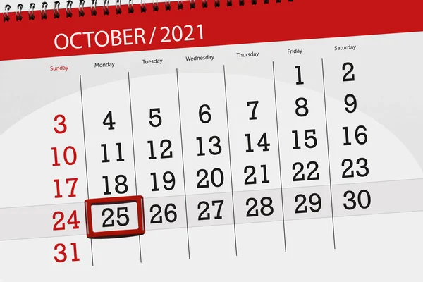 Calendário Planejador Para Mês Outubro 2021 Data Limite Segunda Feira — Fotografia de Stock