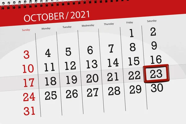 Calendar Planner Month October 2021 Deadline Day Saturday — 스톡 사진