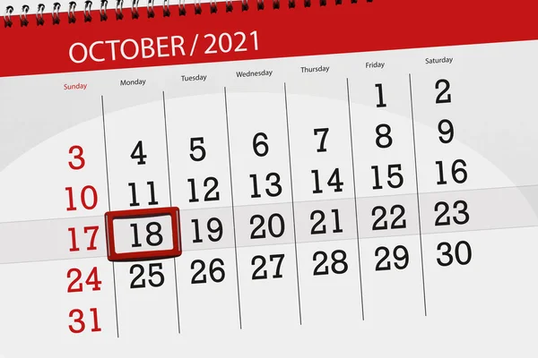 Calendar Planner Month October 2021 Deadline Day Monday — Stock Photo, Image