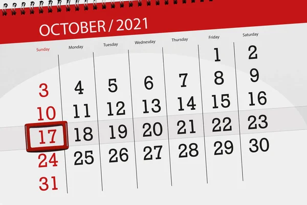 Kalender Planerare För Månaden Oktober 2021 Deadline Dag Söndag — Stockfoto