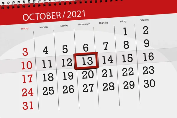 Planificateur Calendrier Pour Mois Octobre 2021 Jour Limite Mercredi — Photo