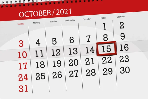 Kalender Planerare För Månaden Oktober 2021 Deadline Dag Fredag — Stockfoto