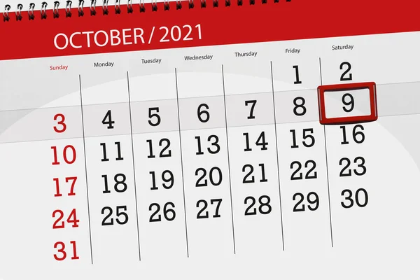 Planer Kalendarza Miesiąc Październik 2021 Dzień Ostateczny Sobota — Zdjęcie stockowe