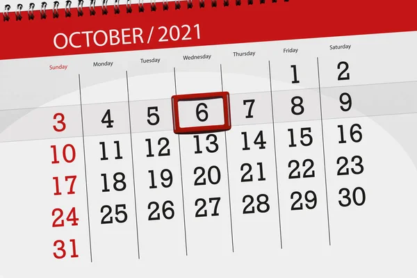 Planificateur Calendrier Pour Mois Octobre 2021 Jour Limite Mercredi — Photo