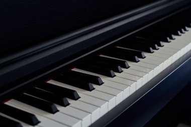 Piyano klavyesini kapat. Seçici odak ve alanın sığ derinliği.                               