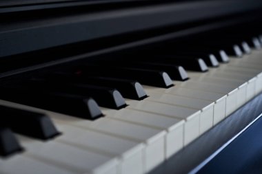 Piyano klavyesini kapat. Seçici odak ve alanın sığ derinliği.                               