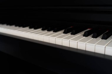 Piyano klavyesini kapat. Seçici odak ve alanın sığ derinliği.                               