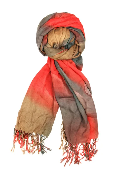 Шелковый шарф. Бежевый шелковый шарф на белом фоне — стоковое фото