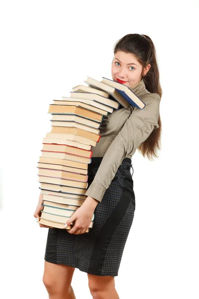 Girl with books isolated on white background. — Stock Photo, Image