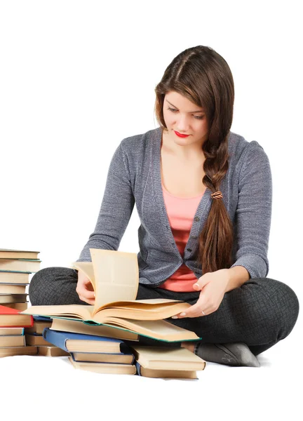 Girl with books isolated on white background. — Stock Photo, Image